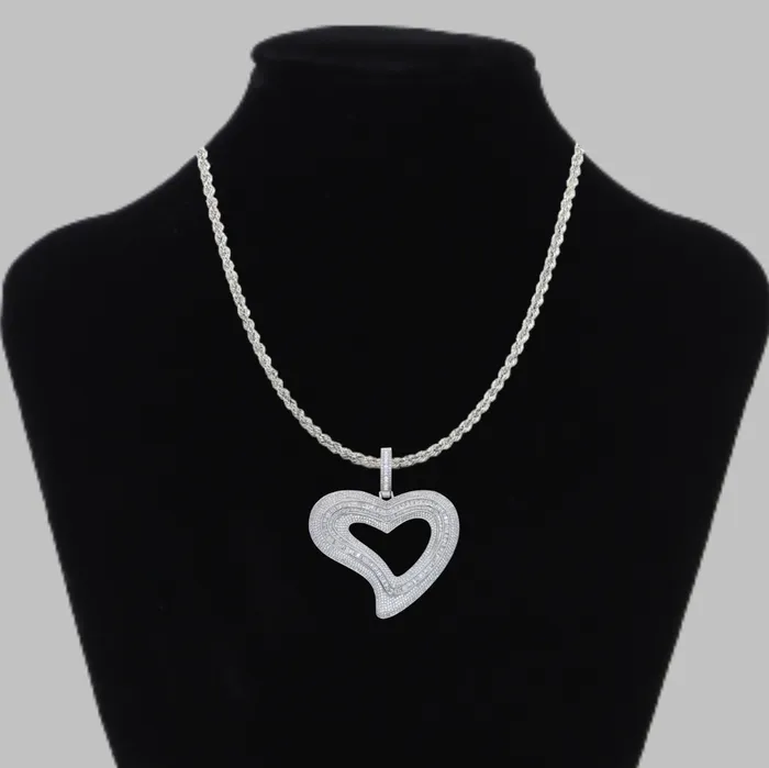 Baguette Heart Iced Out Diamond Pendant Necklace HEART Necklaces