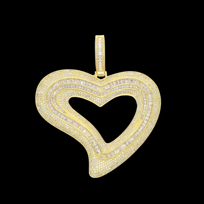 Baguette Heart Iced Out Diamond Pendant Necklace HEART Necklaces