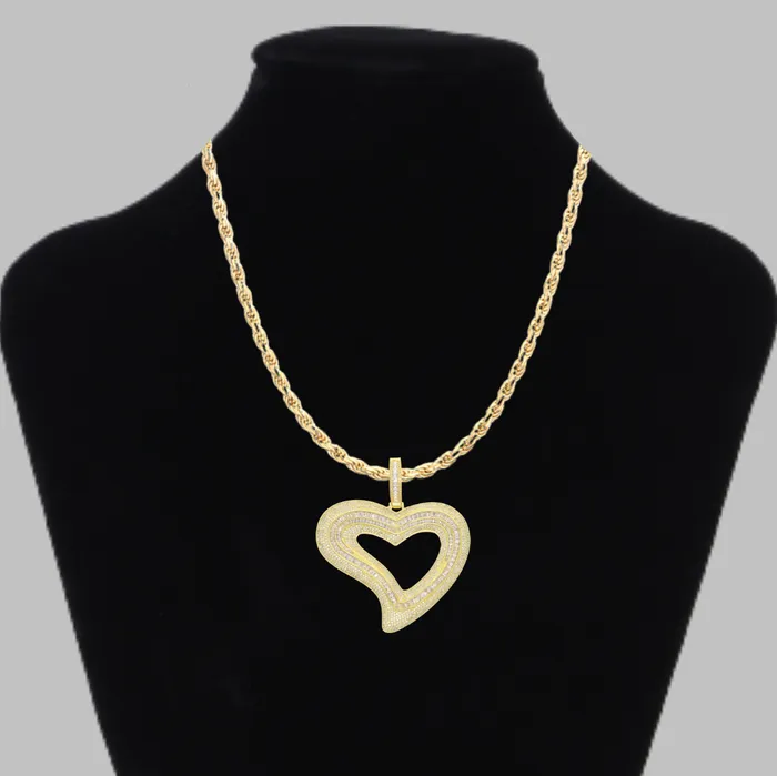 Baguette Heart Iced Out Diamond Pendant Necklace HEART Necklaces