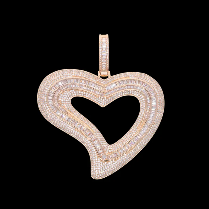 Baguette Heart Iced Out Diamond Pendant Necklace HEART Necklaces