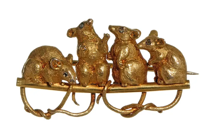 Bell Bird Antiques 19th Century Boxed Mouse Brooch by Child and Child Necklaces