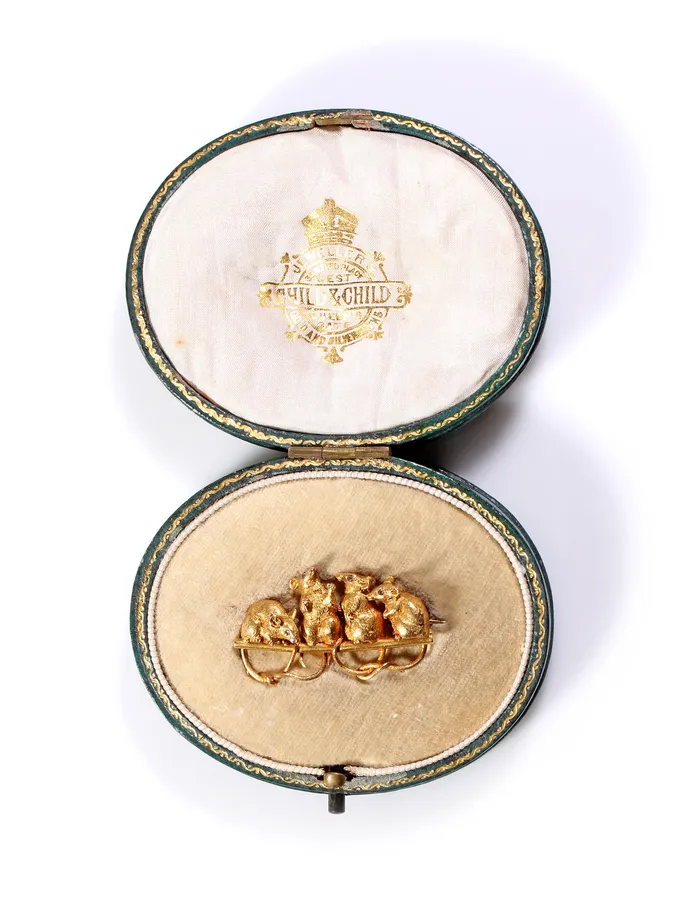 Bell Bird Antiques 19th Century Boxed Mouse Brooch by Child and Child Necklaces