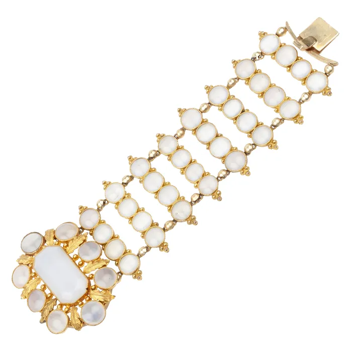Bell Bird Antiques Bracelets Georgian Era Gilded Metal Chalcedony Bracelet