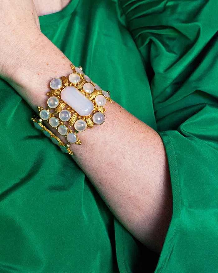 Bell Bird Antiques Bracelets Georgian Era Gilded Metal Chalcedony Bracelet