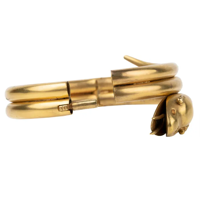Bell Bird Antiques Bracelets Victorian Era Gilded Snake Bangle