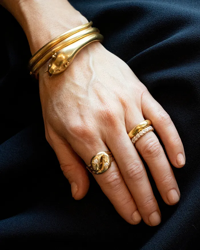 Bell Bird Antiques Bracelets Victorian Era Gilded Snake Bangle