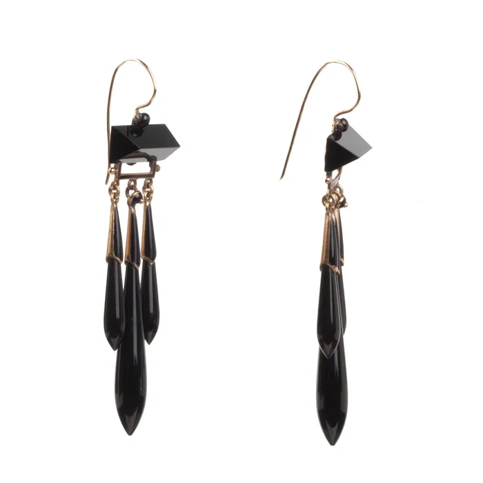 Bell Bird Antiques Earrings Victorian Era Onyx Earrings