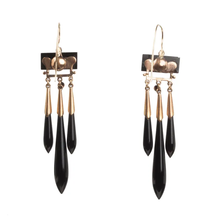 Bell Bird Antiques Earrings Victorian Era Onyx Earrings