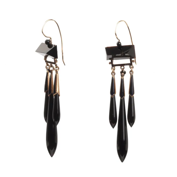 Bell Bird Antiques Earrings Victorian Era Onyx Earrings