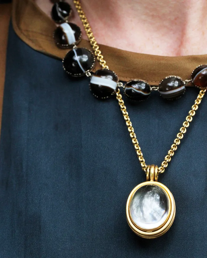 Bell Bird Antiques Necklaces Victorian Agate and Rock Crystal Locket Necklace