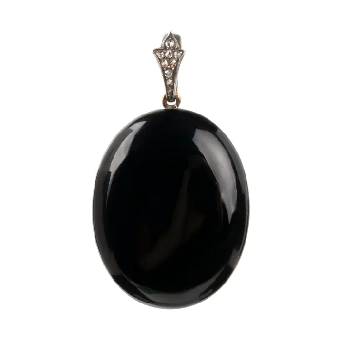 Bell Bird Antiques Necklaces Victorian Era Onyx and Diamond Locket