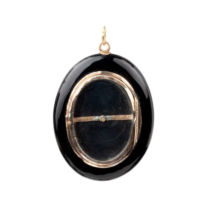 Bell Bird Antiques Necklaces Victorian Era ONYX AND DIAMOND STAR LOCKET