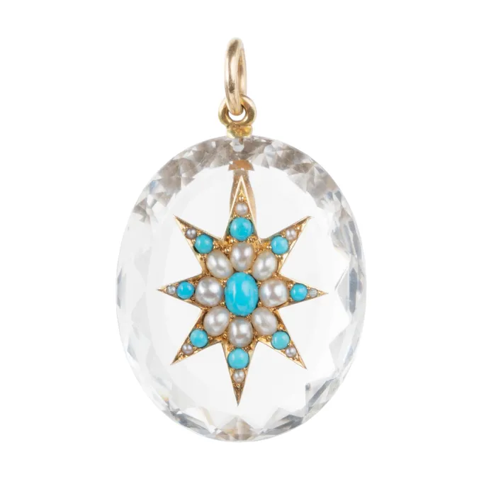 Bell Bird Antiques Necklaces Victorian Era Rock Crystal Starburst Pendant Bell Bird Antiques Necklaces Victorian Era Rock Crystal Starburst Pendant