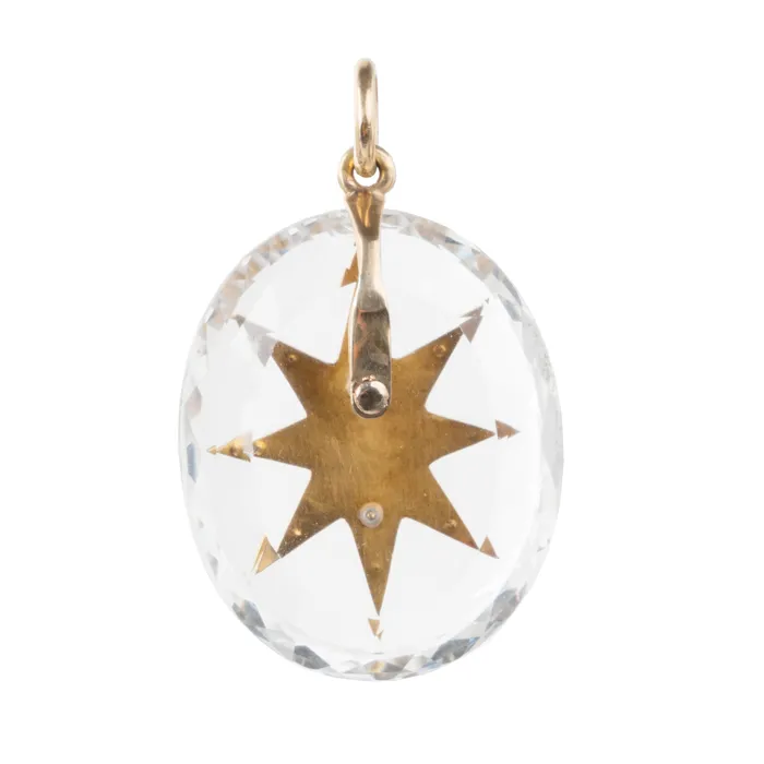 Bell Bird Antiques Necklaces Victorian Era Rock Crystal Starburst Pendant