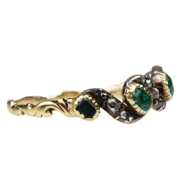 Bell Bird Antiques Rings Georgian Era Emerald and Diamond Ring