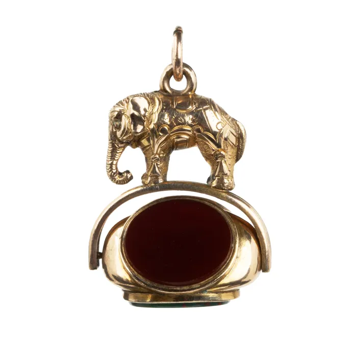 Bell Bird Antiques Rings Victorian Era Multi Stone Elephant Fob