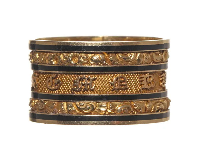 Bell Bird Antiques Rings Wide Georgian Gold Mourning Ring Circa 1826