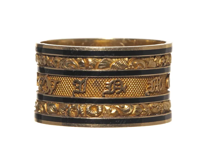 Bell Bird Antiques Rings Wide Georgian Gold Mourning Ring Circa 1826