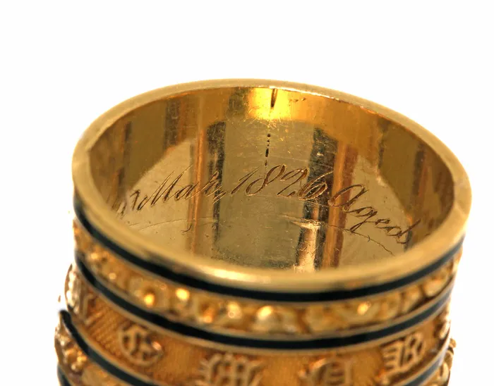 Bell Bird Antiques Rings Wide Georgian Gold Mourning Ring Circa 1826