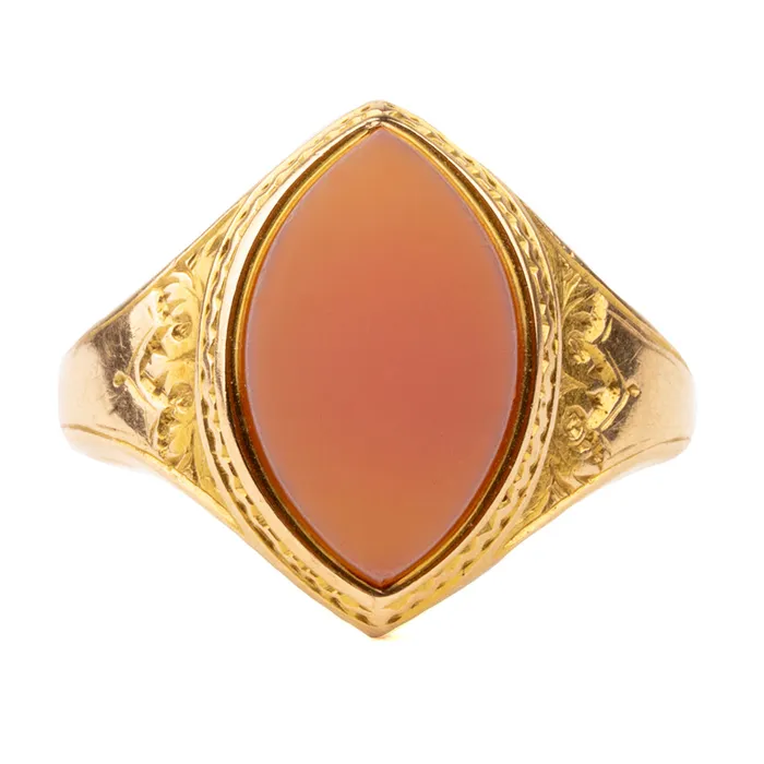 Bell Bird Antiques Victorian era Navette Shaped Agate Signet Ring Rings