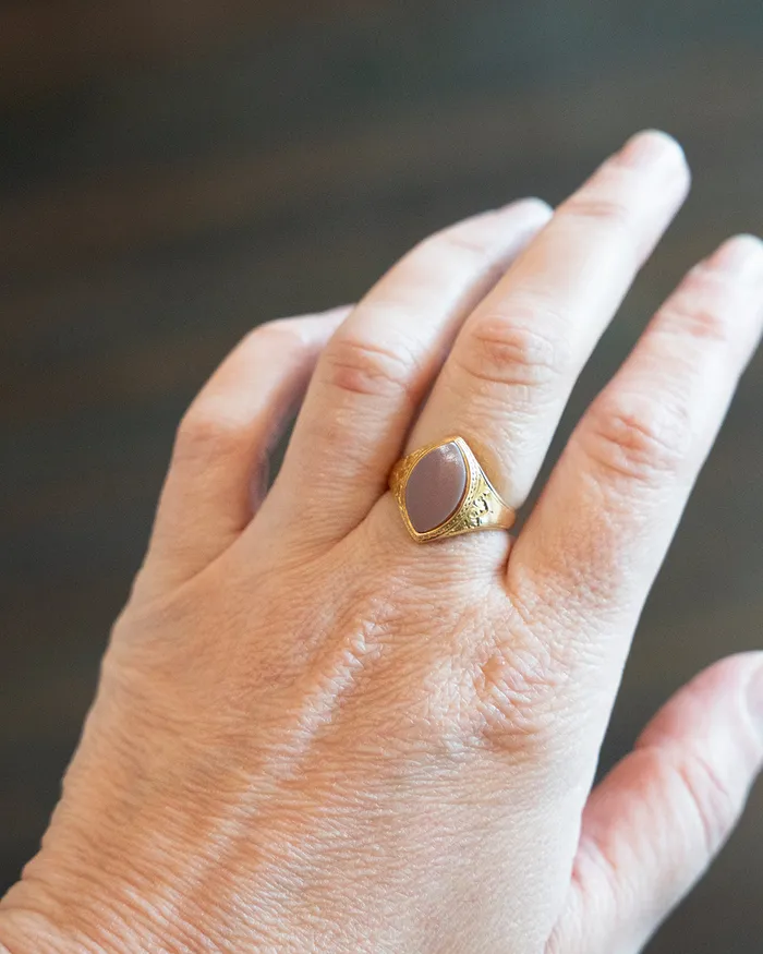 Bell Bird Antiques Victorian era Navette Shaped Agate Signet Ring Rings