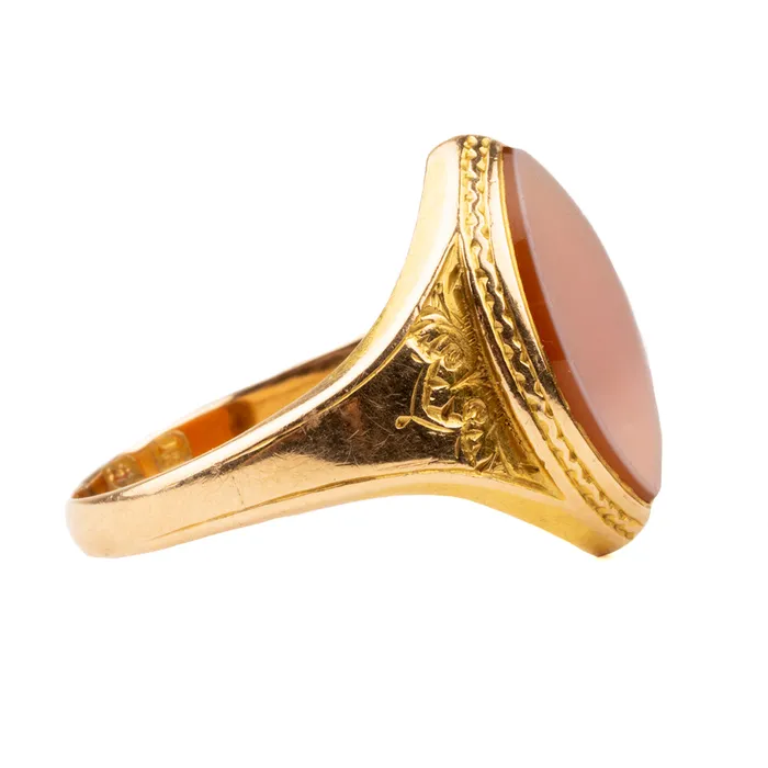 Bell Bird Antiques Victorian era Navette Shaped Agate Signet Ring Rings