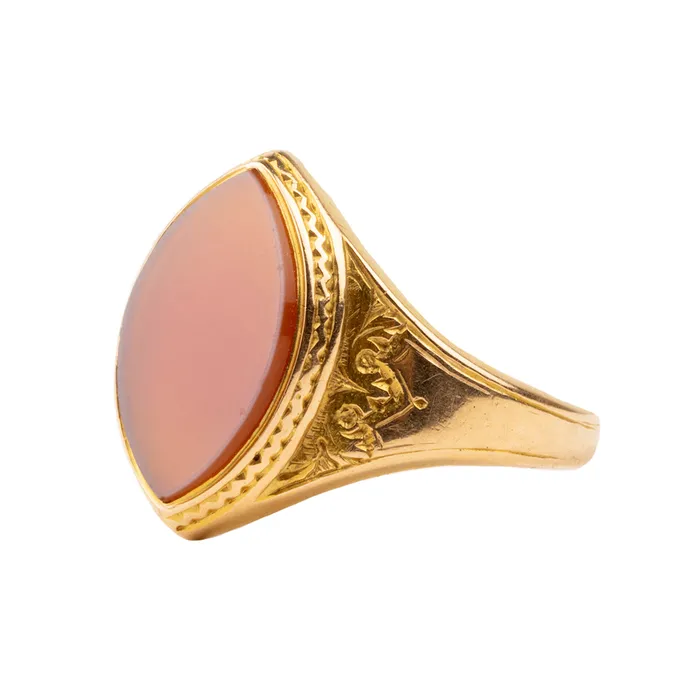 Bell Bird Antiques Victorian era Navette Shaped Agate Signet Ring Rings