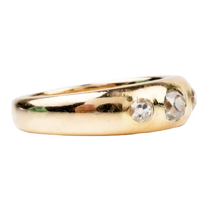 Bell Bird Antiques Victorian era Three Stone Old mine Cut Diamond Ring Rings