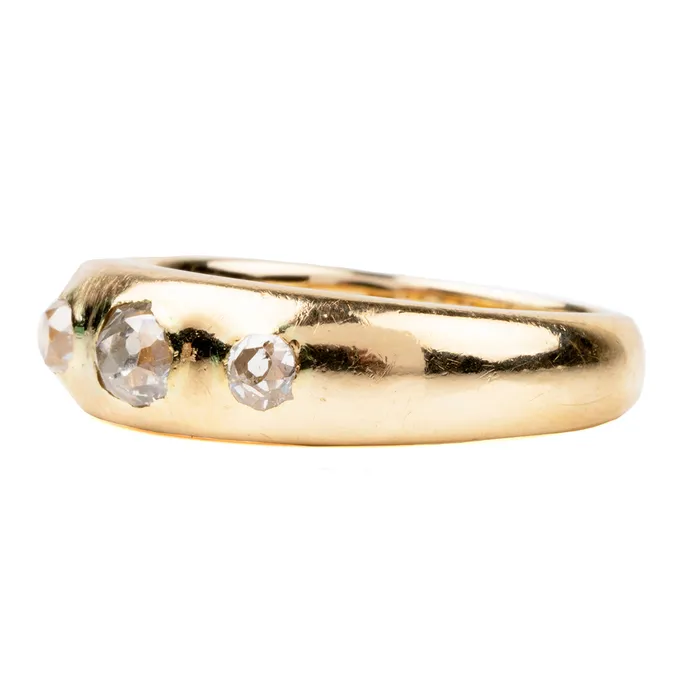 Bell Bird Antiques Victorian era Three Stone Old mine Cut Diamond Ring Rings