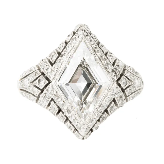 Belle poque Lozenge Shaped Diamond Ring Bell Bird Antiques Rings