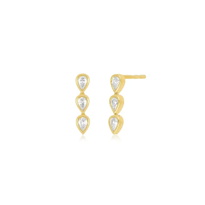 Bezel Set Triple Pear Shape Diamond Stud Earrings EF COLLECTION Earrings
