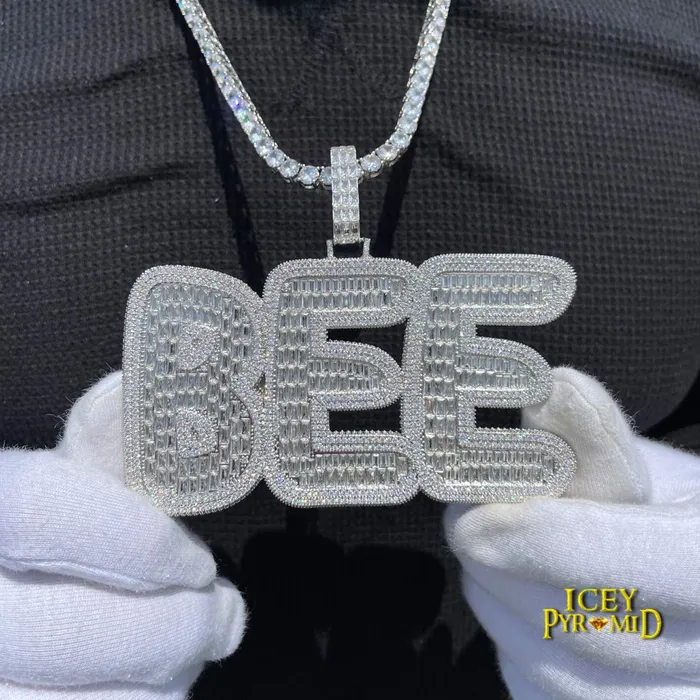 Big Baguette Iced Out Personalized Custom Name Necklace Pendant BIG N HEAVY Necklaces