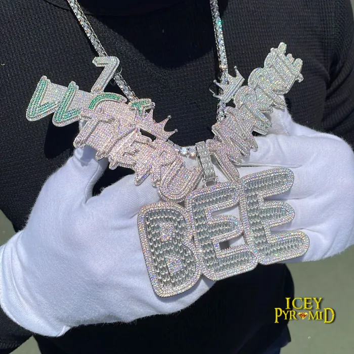 Big Baguette Iced Out Personalized Custom Name Necklace Pendant BIG N HEAVY Necklaces