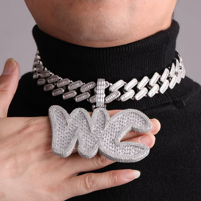Big Baguette Iced Out Personalized Custom Name Necklace Pendant BIG N HEAVY Necklaces
