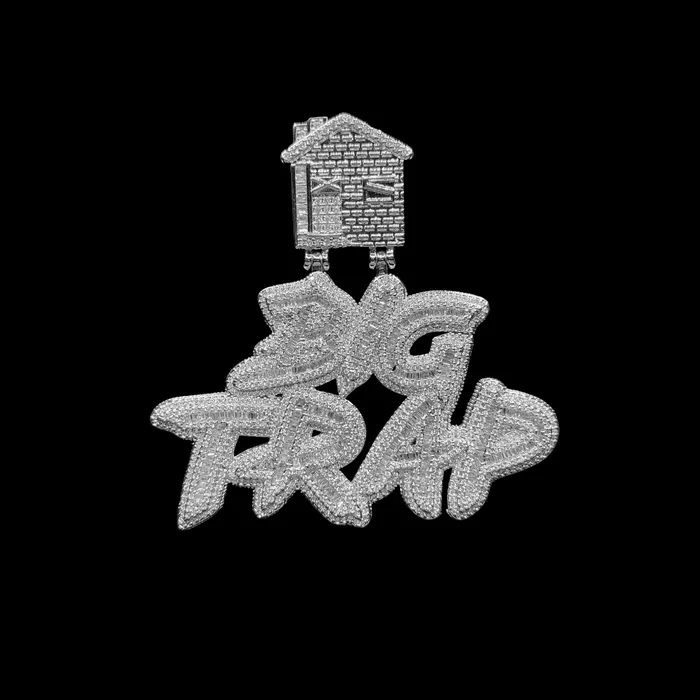 BIG TRAP Necklaces Big Trap Special Bail Iced Out Letter Diamond Pendant Necklace BIG TRAP Necklaces Big Trap Special Bail Iced Out Letter Diamond Pendant Necklace