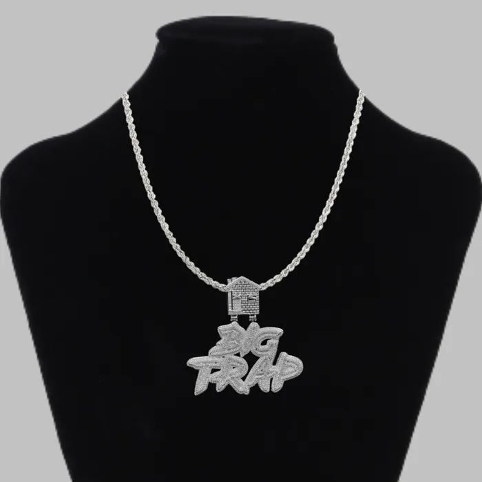 BIG TRAP Necklaces Big Trap Special Bail Iced Out Letter Diamond Pendant Necklace