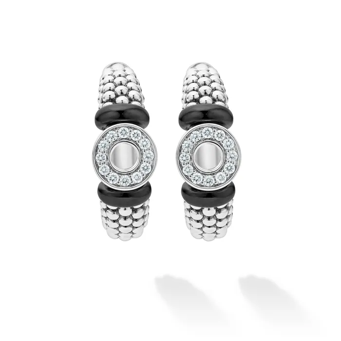 Black Caviar Ceramic and Diamond Circle Hoop Earrings LAGOS Earrings