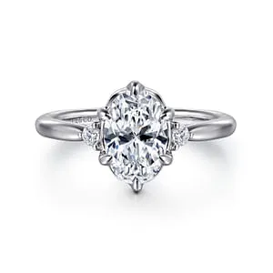 Blaise 14K White Gold Oval Three Stone Diamond Engagement Ring Setting Only GABRIEL CO Rings