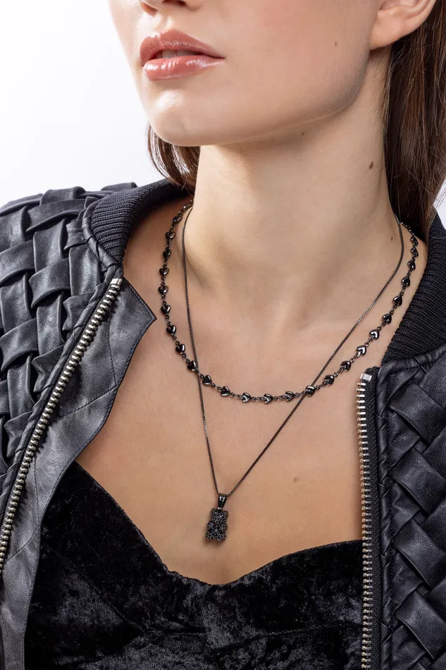 Box chain Black Hardware Crystal Haze Jewelry Necklaces