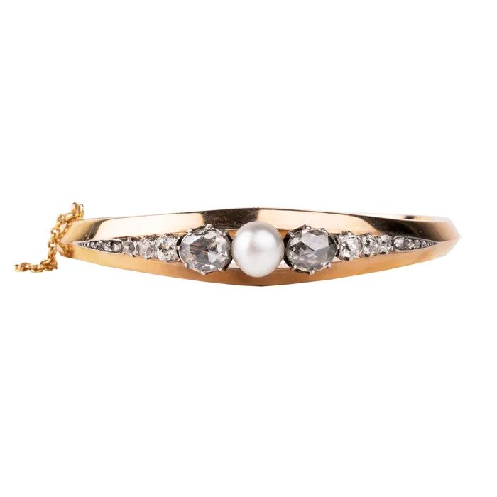 Bracelets Bell Bird Antiques 19th Century Rose Cut Diamond and Pearl Bracelet Bracelets Bell Bird Antiques 19th Century Rose Cut Diamond and Pearl Bracelet