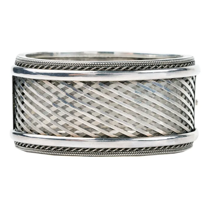 Bracelets Bell Bird Antiques Victorian era Sterling Silver Cross Hatch Bangle