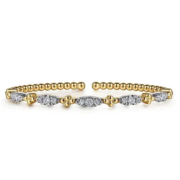 Bracelets GABRIEL CO 14K White Yellow Gold Bujukan Beads and Diamond Station Split Bangle Bracelet