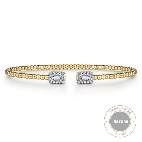 Bracelets GABRIEL CO 14K Yellow Gold Bujukan Open Cuff Bracelet with Diamond Baguettes