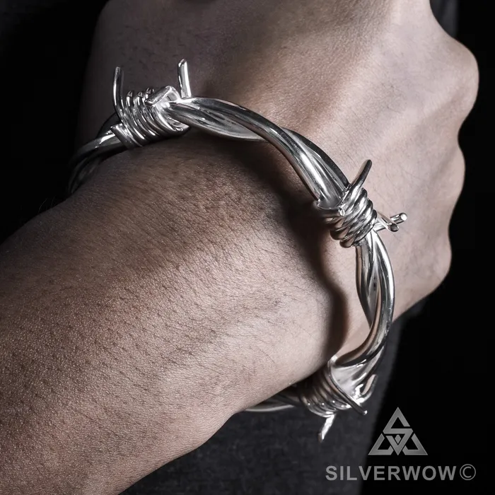 Bracelets silverwow Mens Barbed Wire Bangle
