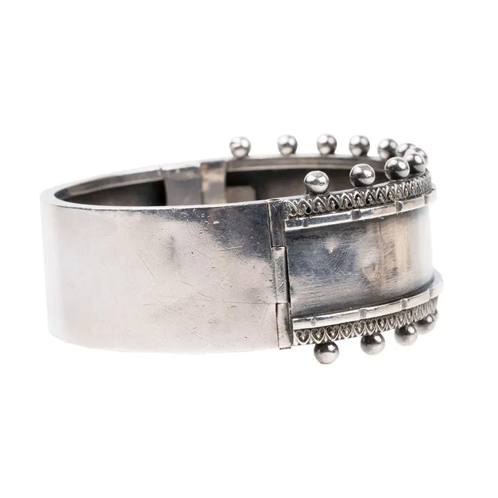 Bracelets Victorian Era Sterling Silver Button Bangle Bell Bird Antiques