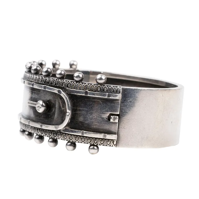 Bracelets Victorian Era Sterling Silver Button Bangle Bell Bird Antiques