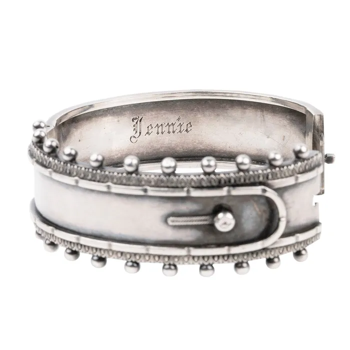 Bracelets Victorian Era Sterling Silver Button Bangle Bell Bird Antiques