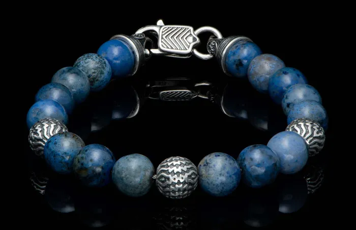 Bracelets WILLIAM HENRY LLC Seaside Dumortierite Beaded bracelet with sculpted sterling silver and dumortierite