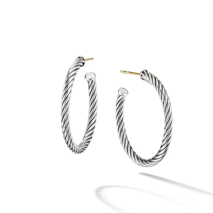 Cable Hoop Earrings in Sterling Silver 1in David Yurman Earrings