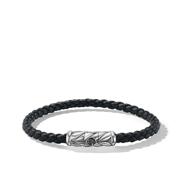 Chevron Woven Bracelet in Black Rubber and Sterling Silver 6mm David Yurman Bracelets